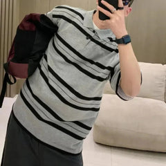 Voguable  Korean Boyfriend Summer New Patchwork Polo Shirts Printing Stripes Fashion Loose Minimalist Casual Short Sleeved Tops voguable