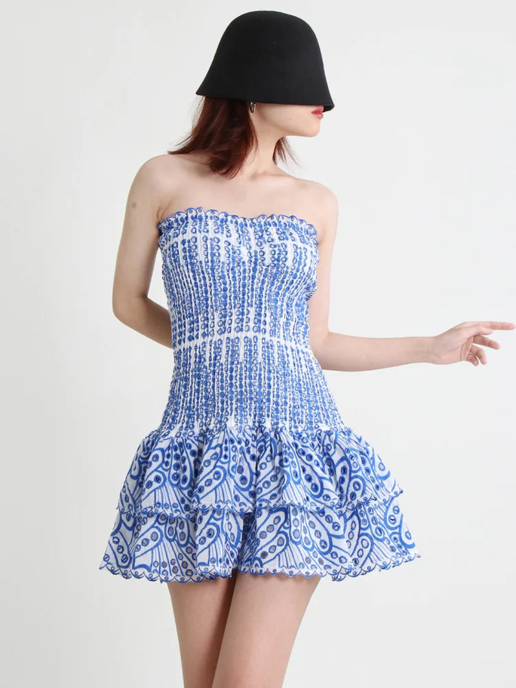Cut Out Layered Hem Sexy Dress For Women Strapless Sleeveless Off Shoulder High Waist Mini Dresses Female Clothing voguable