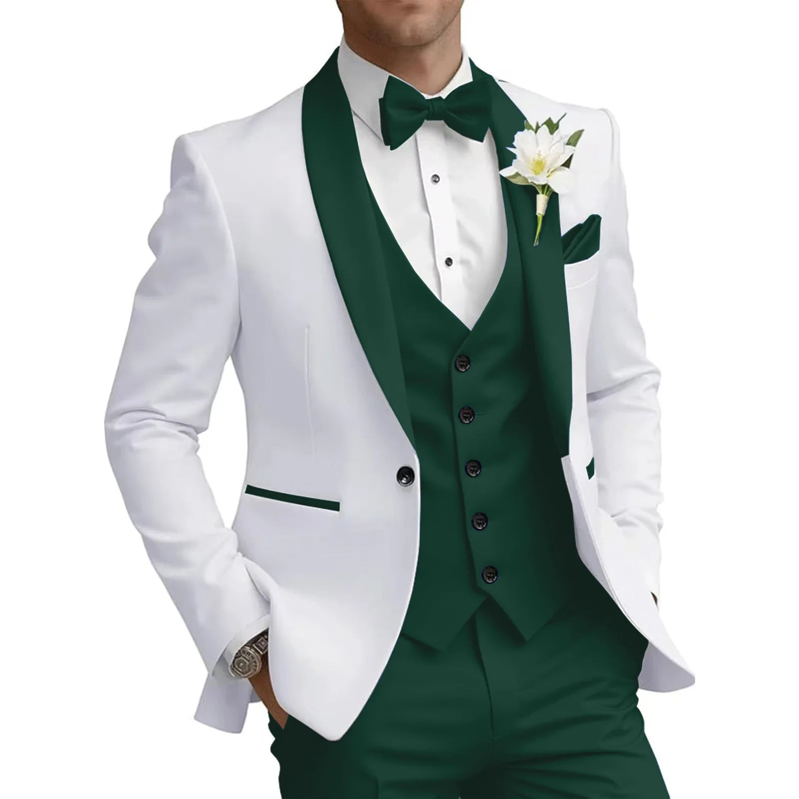 Voguable  Dark blue New Men's 3 Piece Suit Business Formal Set Groom & Groomsman Wedding Suit Elegant Prom & Party Outfit voguable