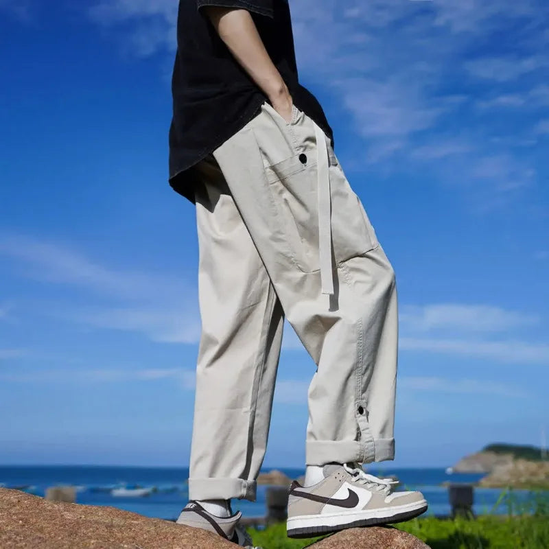Voguable  American Style Trousers Trendy Men's Spring Autumn Loose Wide-leg Trendy Parachute Soldier Workwear Casual Straight Pants voguable