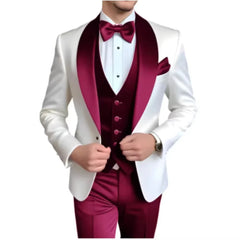 Voguable  Solid Color Men's Tuxedo 3-Piece Set Blazer Vest Pant for Groom Party Slim Fit Fashion Business Wedding Suit voguable