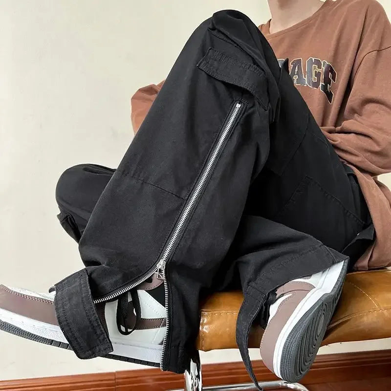 Voguable Zipper Cargo Pants Men Cotton White Cargo Trousers Male Hip Hop Streetwear Vintage Loose Casual Safari Style Pocket voguable