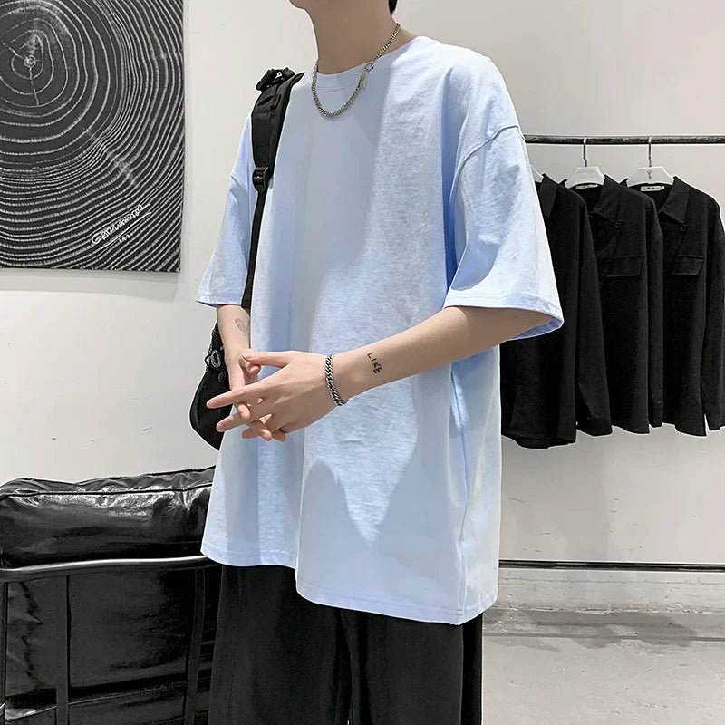 Men Oversized Graphic Solid T Shirts Colorfuls 100% Cotton Mens White Classical Tee Male Short Sleeve O-Neck Tops gotmes-shop