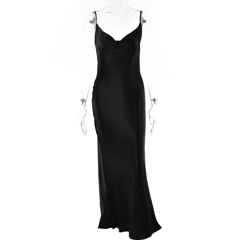 Voguable  Elegant Satin Long Dress Backless Lace Up Slim Fit Spaghetti Strap Summer Banquet Party Long Dress Night Club Evening Vestidos voguable