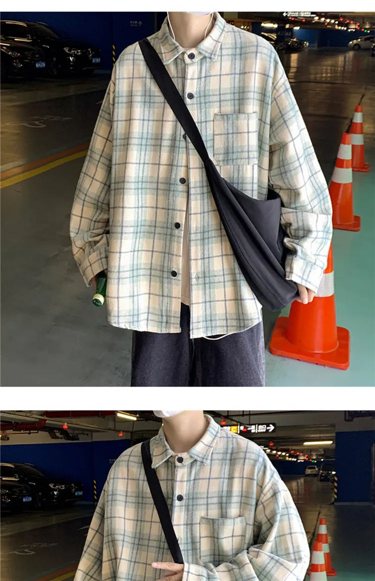 Loose Long Sve Plaid irt Men's Casual Sle Spring Autumn Harajuku Faion Couple Outerwear Comfortable Breathable voguable
