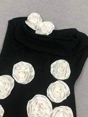Solid 3D Flowers Spliced Design Dresses Women's Strapless Sleeveless High Waist Slim Elegant Dress Autumn 2025 New voguable
