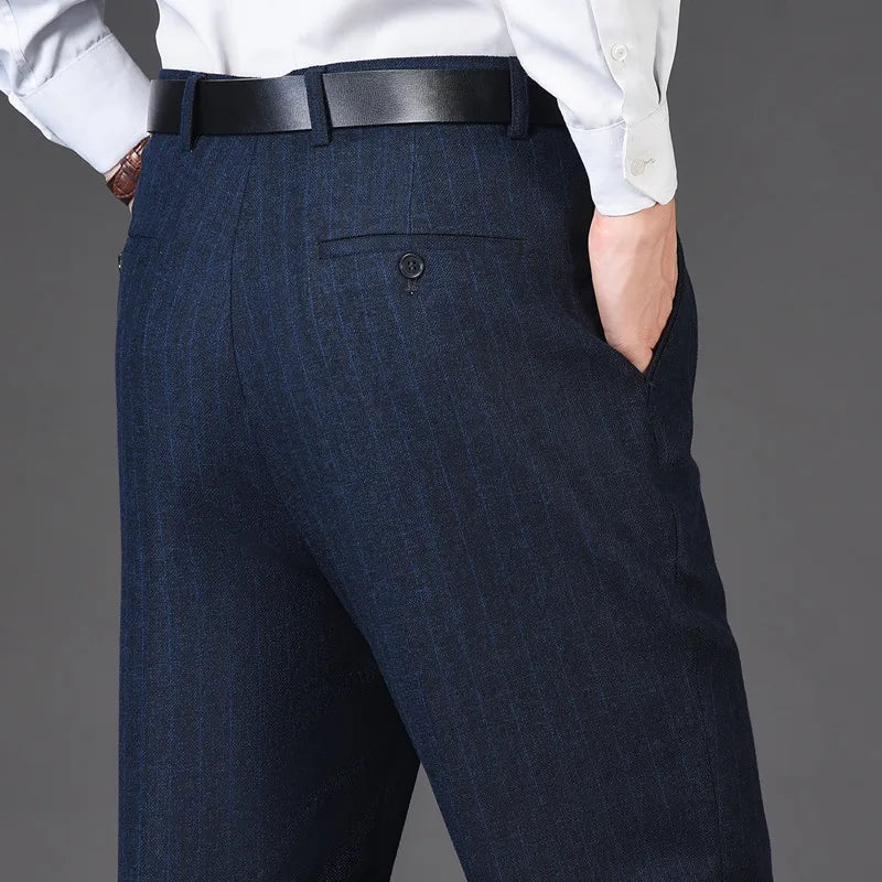 Flat Cashmere Suit Trouser For Male Loose Plaid Hight Waist Classic Straight Formal Mens Dress Pants Business Size 42 44 voguable