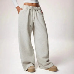 Voguable  High Waisted Drawstring Solid Color Loose Fit Women's Wide Leg Pant Autumn and Winter New Simple Straight Leg Pants Fashion voguable