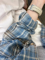 Women Shirt Women Long Sleeve Mid Length Vintage Blue Plaid Pocket Turn down Collar Preppy Style Shirts Blouse Female Cardigan voguable