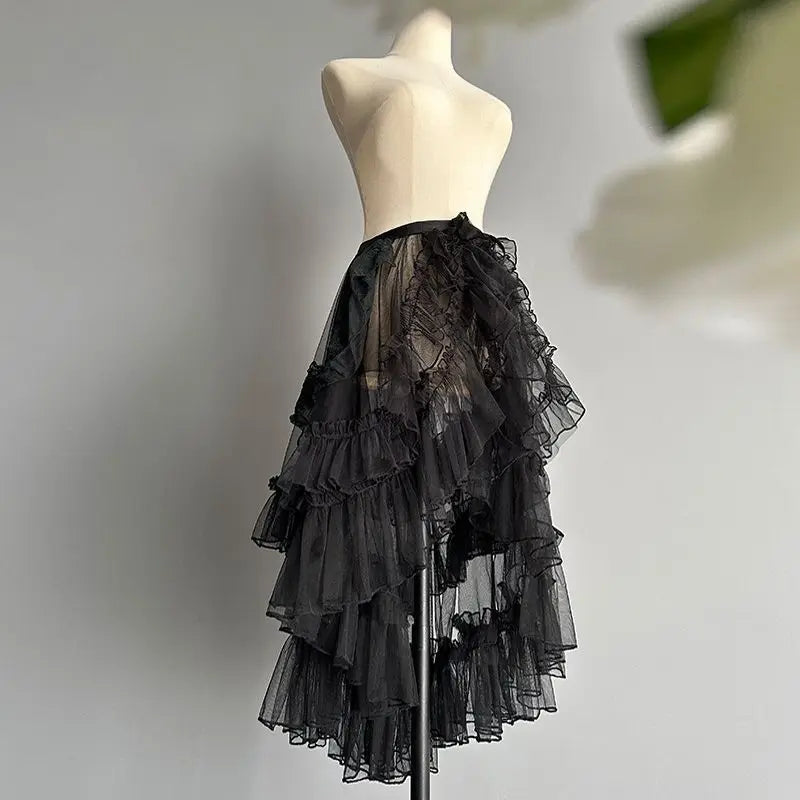 Voguable  French Style Mesh Personalized Streetwear Skirt Two Wear Shawl Women Clothing Fairy Casual Elegant Slim Fungus New Skirts voguable