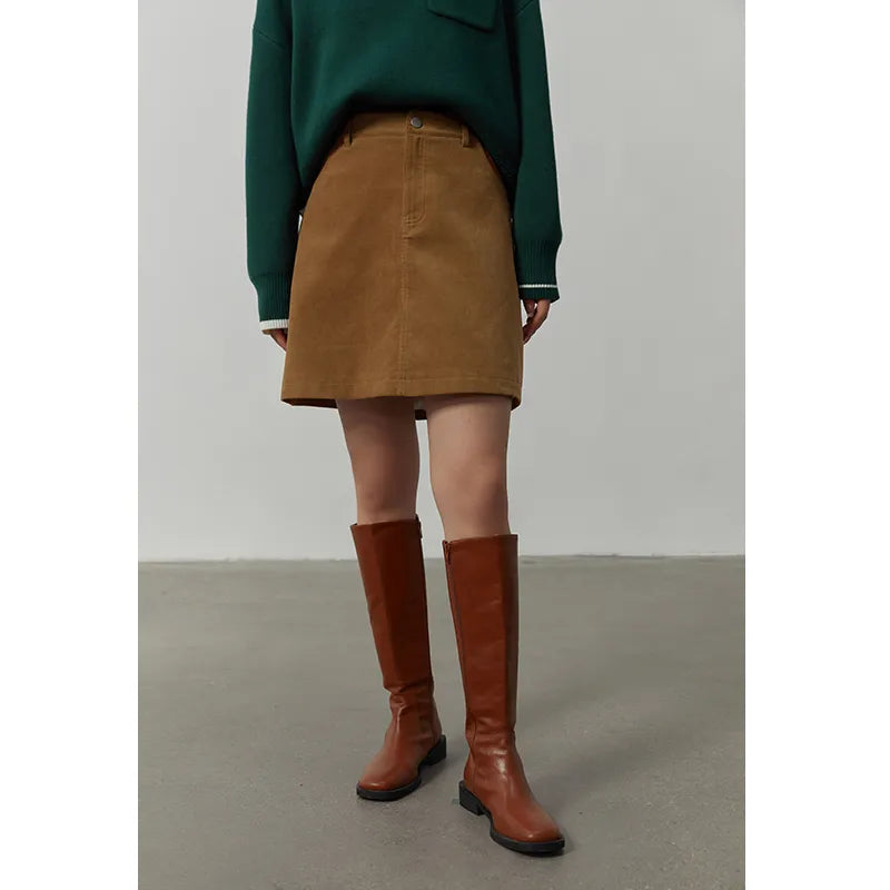 Corduroy Retro High Waist Skirt Women Autumn Winter Back Slit Commuter Casual Solid Color Length-option Female Skirts voguable