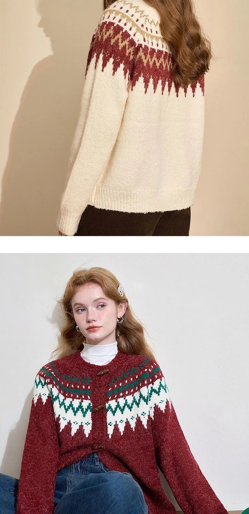American Christmas Red Cardigan Women Vintage Lazy Wind Sweet Knitted Sweater Casual O Neck Long Sleeve Retro Harajuku Tops New voguable