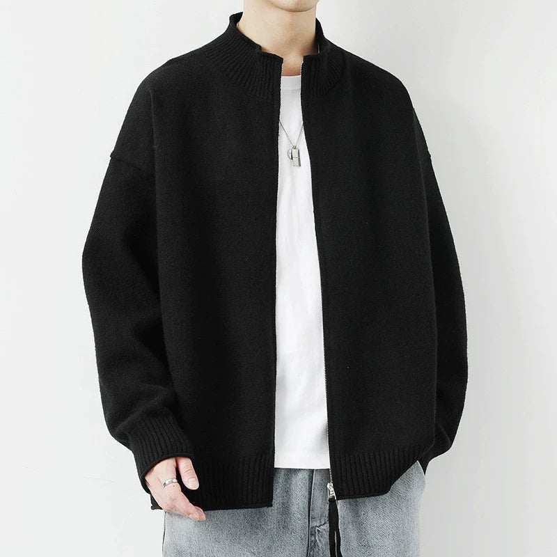 New Japanese Popular Men Cardigan Jacket Luxury Trendy Turtleneck Knitted Zip-up Long Sleeve Sweater Coat Premium Knitwear M-3XL voguable