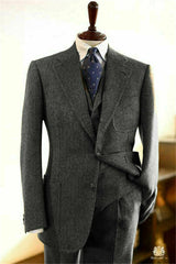 Suit Men 3 Pieces Formal Business Tweed Tuxedo for Men Tailor-made Retro Wedding Men's Suit Jacket Vest Pants Set voguable