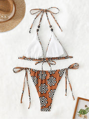 Voguable  Sexy Sportswear for Women Fashion Vintage Sleeveless Swim Print Backless New Spring Summer Two Piece Suits Bikinis Set voguable