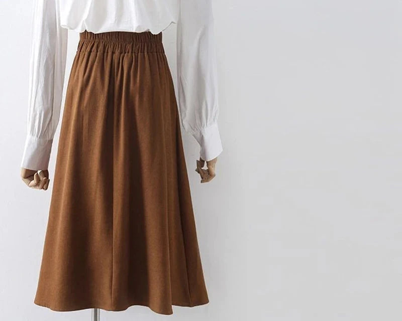 Preppy Style Vintage Long Skirts Women High Waist Sweet Loose A Line Skirt Lace Up Retro Fall Winter Female Elegant Long Skirts voguable