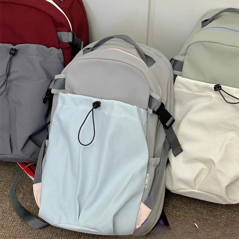 Outdoor Sports Contrast Color Drawstring Schoolbags Men Y2k Casual Travel Backpack High-capacity Backpacks for Women Students voguable