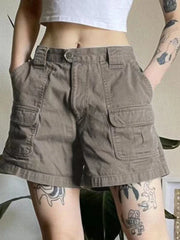 HOUZHOU Y2k Vintage Streetwear Cargo Denim Shorts Women American Retro Harajuku Solid Loose Jeans Casual Pocket 2024 Summer Chic voguable