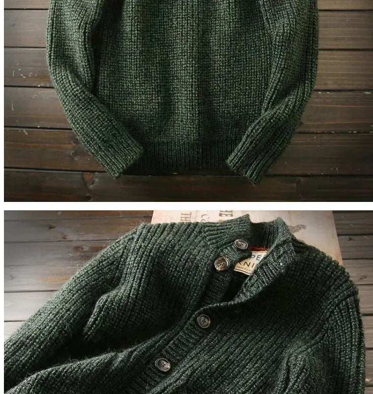 American High-end Knit Cardigan Men's Stand Collar Sweater Cardigan Korean 2025 New Spring Autumn New Sweater Button Jacket Chic voguable