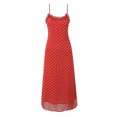 New Women Polka Dot Red Sexy Long Dreses Ruffle O Neck A-line Midi Summer Party Dressess Holiday Robe voguable
