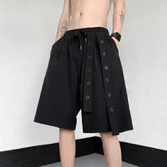Voguable Personality Trendy Ribbon Splicing Design Straight Shorts Solid Color Men's Street Five-point Pants voguable
