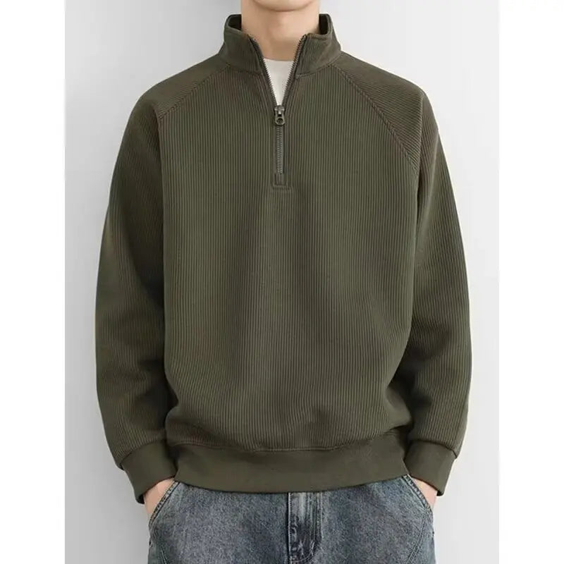 Stand-up Collar Pullover Sweatshirts 2024 New Half Zipper Y2K Vintage Hoody Casual Preppy Korean Fashion Loose Clothes man top voguable