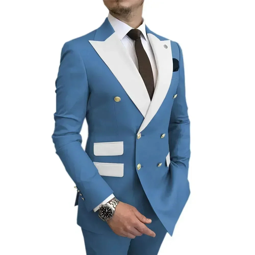 Voguable  Men's Modern Slim Fit Double Breasted Tuxedo Suit with Peak Lapel for Wedding Business Evening Party voguable