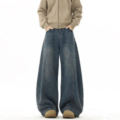 Wide Leg Jeans Men Denim Dark Blue Floor Sweeping Baggy Trousers Street Dance Hip Hop Unisex Urban Fashion Urban Streetwear voguable