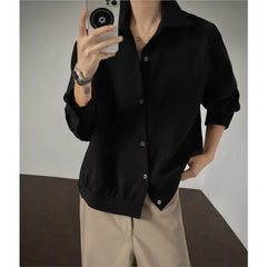Shirt men Korean Style Loose Fit Square Neck Plain Color Long Sleeve Shirt Man Autumn New Trendy Youth Dance Shirts Oversized voguable