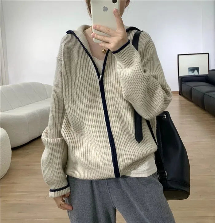 Voguable  New Autumn And Winter Cashmere Zipper Cardigan Women's Loose Cashmere Sweater Cardigan Female Coat voguable