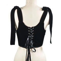 Goth Pentagram Black Camis Y2k Vintage Velvet Sexy Corset Tops Gothic Halter Backless Hollow Short Tops Basic halter top voguable