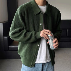 Men's Trend Red Green Daily Baggy Sweaters Button Cozy Knitted Cardiga Stylish Thermal Solid Color Long Sleeve Outerwears Male voguable