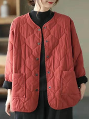 Voguable  Loose Women Short Jacket Cotton Padded Casual O Neck Mom Coats Fall Button Up Solid Thin Parkas Pockets New Korean Clothes voguable