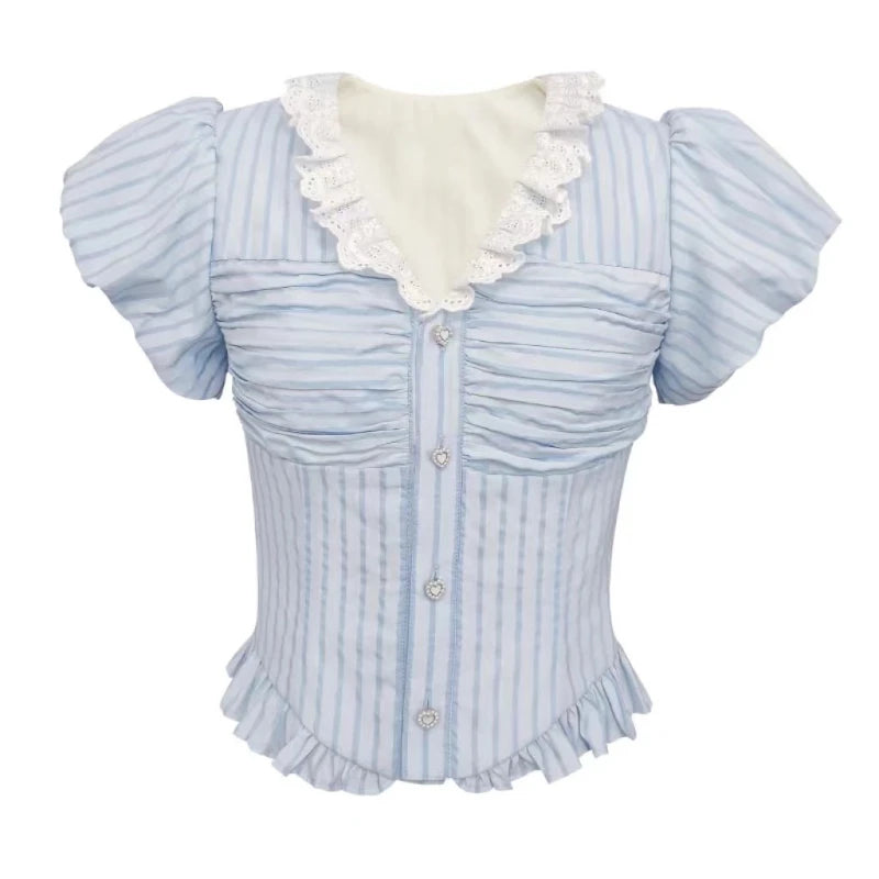 Voguable 2024 New Japanese Style Kawaii Suit Girls Cute Stripe Slim Bouse + Bow Y2k Mini Skirt Korean Fashion Sweet Skirt Set Woman Chic voguable