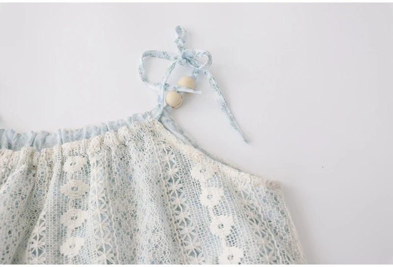 Voguable Women's New French Seaside Resort Style Tassel Lace Suspender Dresses Female Summer Fake Two-piece Mid-length Floral Fairy Dress voguable