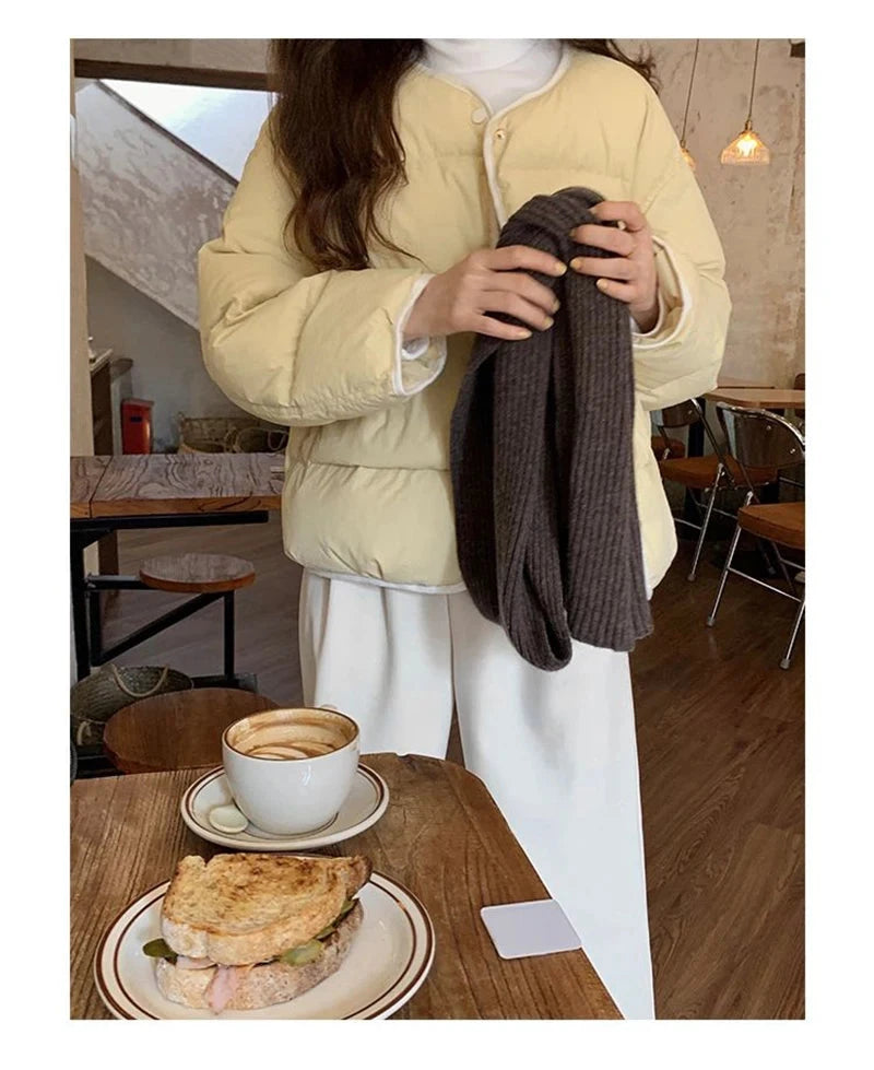 Sweet O Neck Cute Parkas Women Long Sleeve Preppy Style Warm Cotton Coat Japan Casual Female Solid Thick Warm Retro Jacket voguable