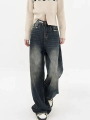 Women's Harajuku Style Loose Wide Leg Jeans Autumn Winter Street Fashion Retro Straight Loose Denim Trousers voguable