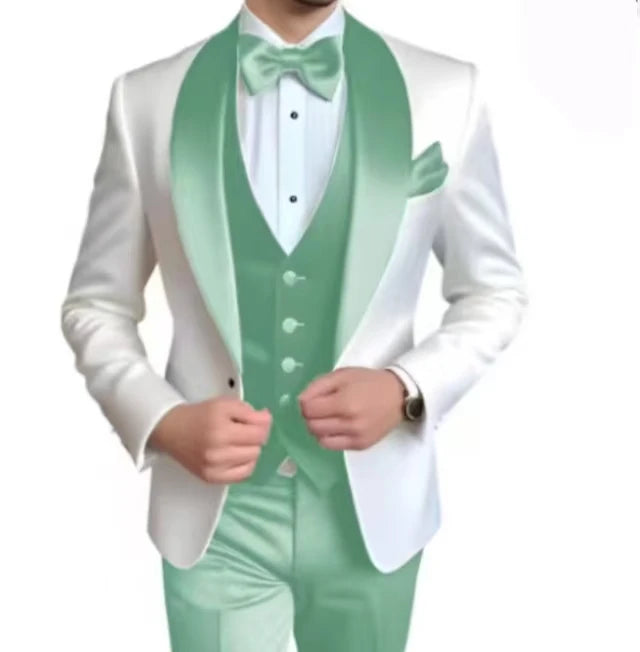 Voguable  Elegant Classic High-Quality Men Suit 3pcs Set with Satin Collar Jacket Vest And Trousers Business Wedding Banquet Customizable voguable