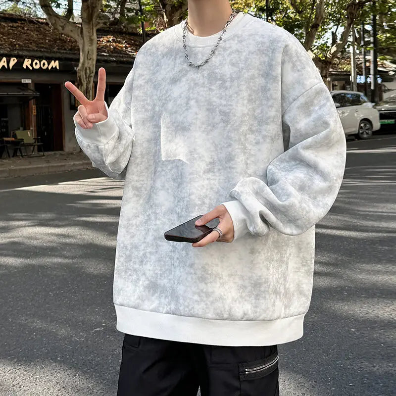 2025 Spring Casual Fashion Tie-dye Hoodies for Men Sweatshirt O Neck Black White Hip Hop Pullover Streetwear Korean Harajuku voguable