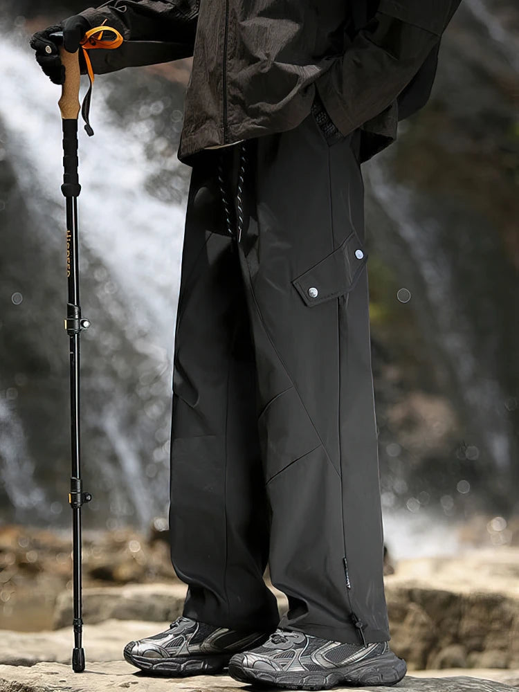Voguable  Outerwear Hiking Waterproof Black Cargo Pants Men Wide Leg Straight Casual Long Trousers Loose Motorcycle Parachute Track Pants voguable