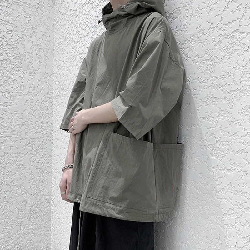 Voguable  Trendy Summer Hooded Sweatshirt Men's Harajuku Style Loose Fit Capucha Short Sleeves T-shirt Thin Jacket Five Minute Sleeves voguable