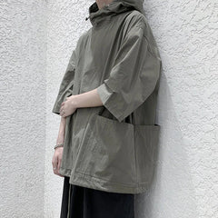 Voguable  Trendy Summer Hooded Sweatshirt Men's Harajuku Style Loose Fit Capucha Short Sleeves T-shirt Thin Jacket Five Minute Sleeves voguable