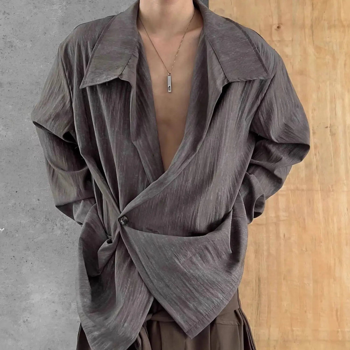 Voguable  Men's Button Down Shirt Irregular Long Sleeve Shirt Vintage Casual Loose Shirt Jacket Tops Casual Sweatshirt Streetwear Vintage voguable