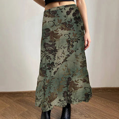 Vintage Print Loose Midi Skirt Women Retro y2k Low Rise Casual Skirts 2000s Aesthetic Ladies's Bottoms Harajuku Clothing voguable