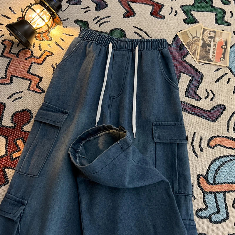 Fashionable Loose Straight Wide-leg Workwear Trendy Hip-hop Washing Jeans Spring Summer American Oversize Retro Trousers Chic voguable