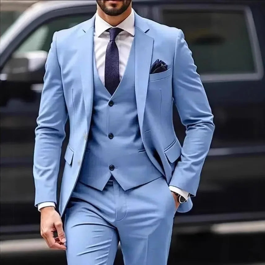 Voguable  New Solid Suits for Men Slim Fit Groom Wedding Suits Tuxedo Best Man Blazer Vest Pants 3 Pieces Fashion Marriage Costume voguable