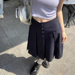 Preppy Style Pleated Skirt Women Korean Style Vintage Harajuku Mid Length Skirt Fashion Retro Solid Classic Skirts voguable