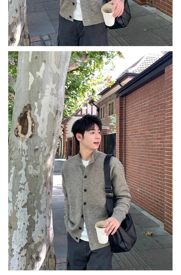 Japanese Vintage Cardigan Coats Light Luxury Knitted Lapel Long Sleeve Men Sweater Jacket Leisure Premium Quality Knitwear M-3XL voguable