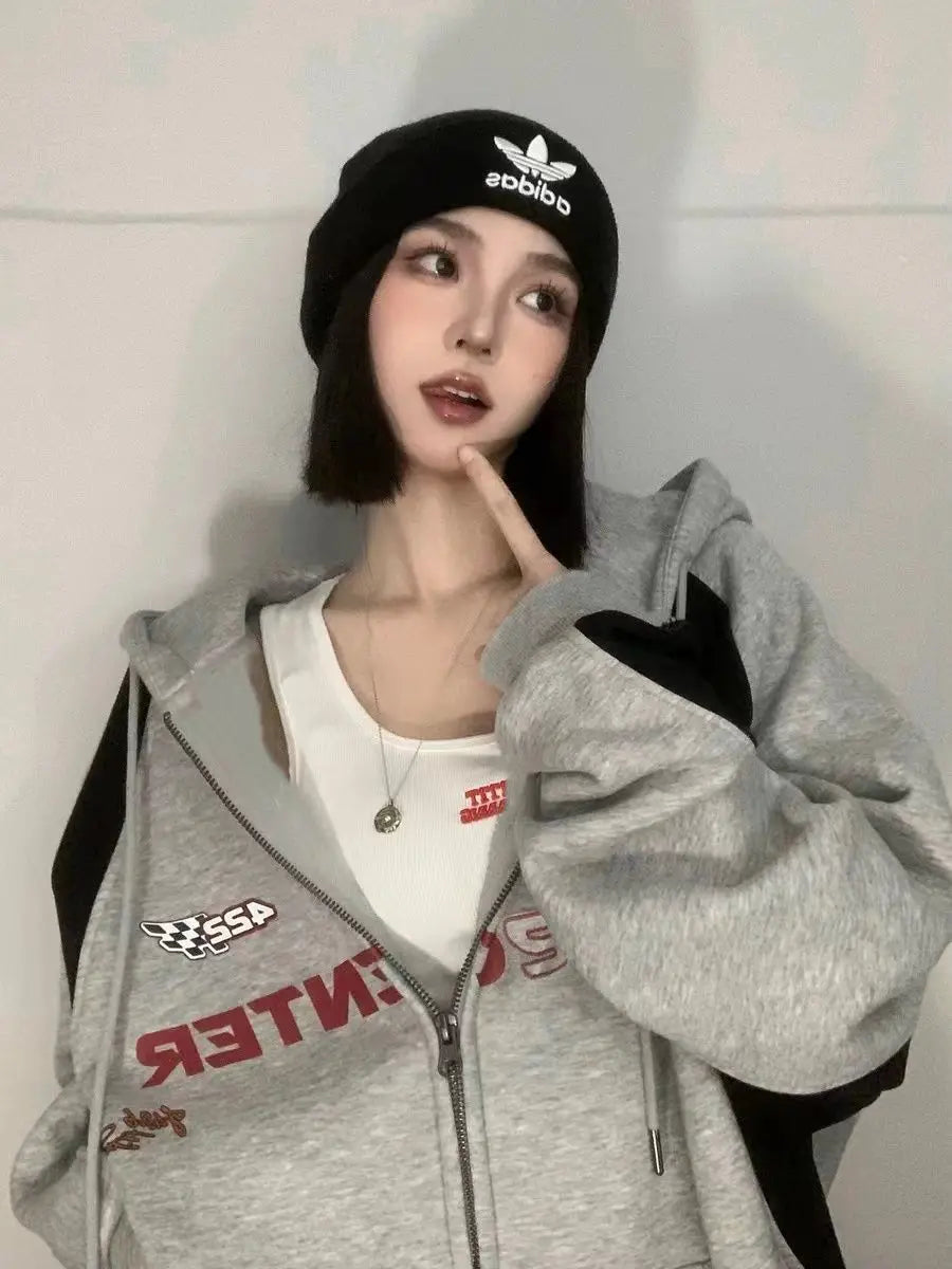 Vintage Oversize Zip Up Hoodies Women Streetwear Korean Fashion Harajuku Sweatshirt Hooded Baddie Clothes Graphic Hoodie voguable