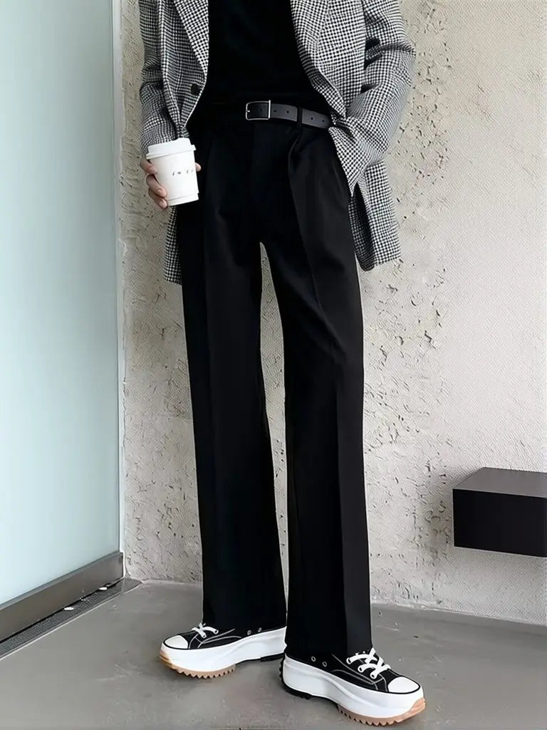 Voguable  Harajuku Wide leg Casual Pants Men Korean Fashion Drape Suit Pants Streetwear Cool Black Straight Long Trousers Work Wear New voguable